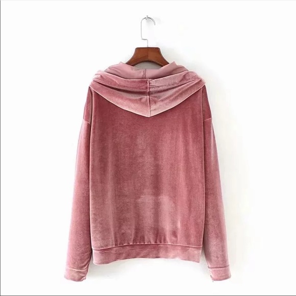 💖Dusty Rose Pink Velvet Hoodie / Sweatshirt - Picture 4 of 7